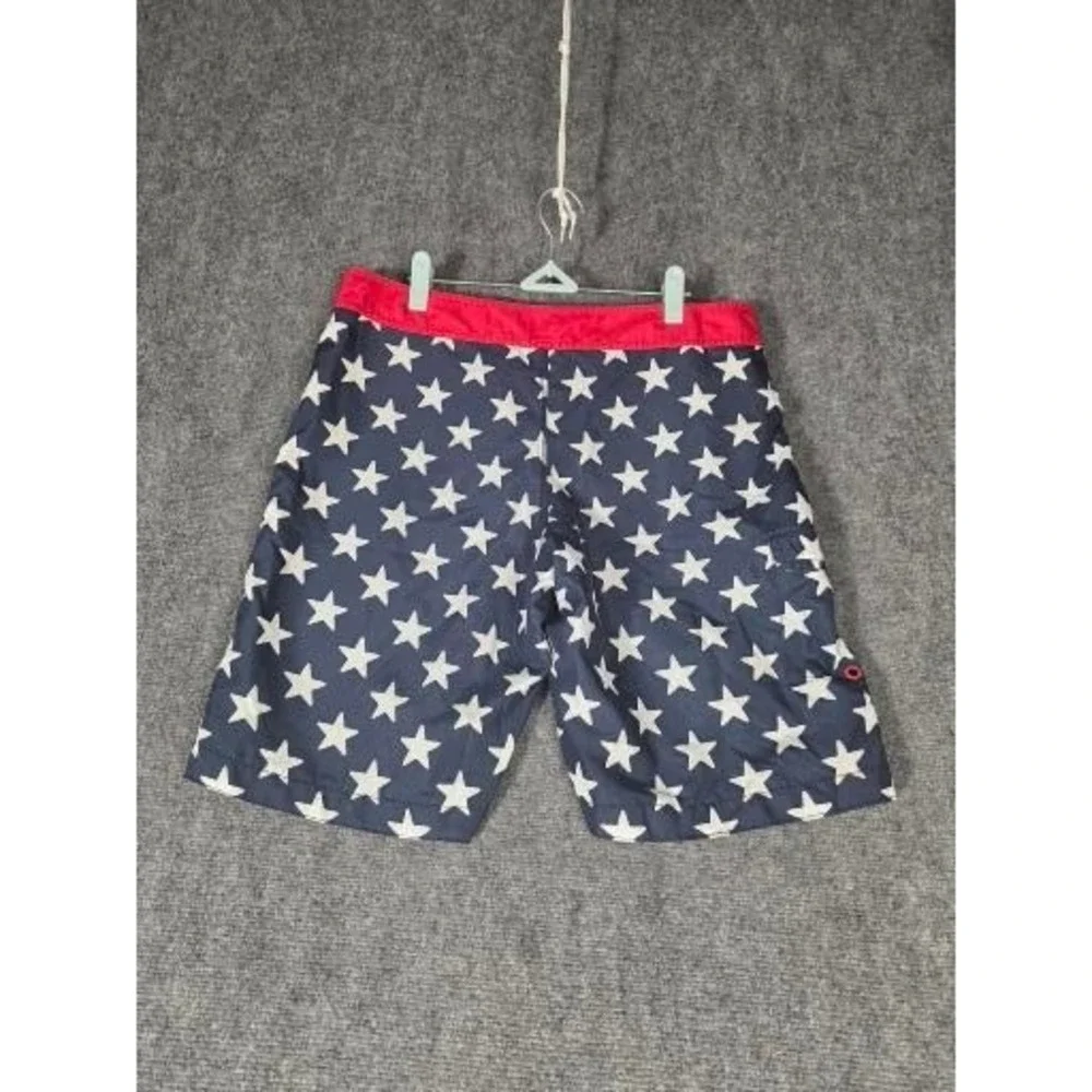 Old Navy Mens Star Print Board Shorts Ink Blue Red 4th of July Swim Trunks‎ Sz M